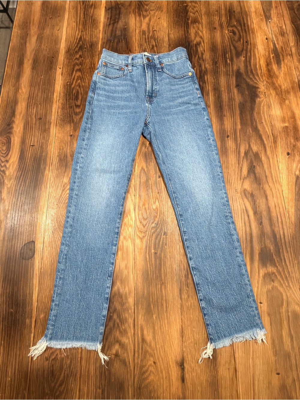 Madewell Light Blue Straight Leg Jeans with Frayed Hem